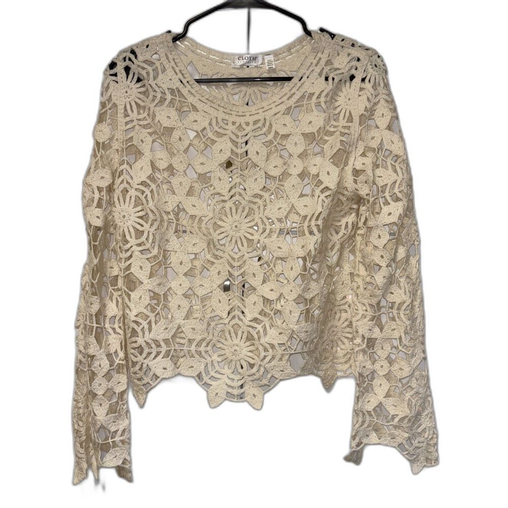 CLOTH by Design Crochet Lace Top Oversized Cream Ivory Boho Indie Festival M